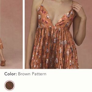 BHLDN NWT  Anthropologie Rust silky satin Floral brown  Dress brought Anthro M